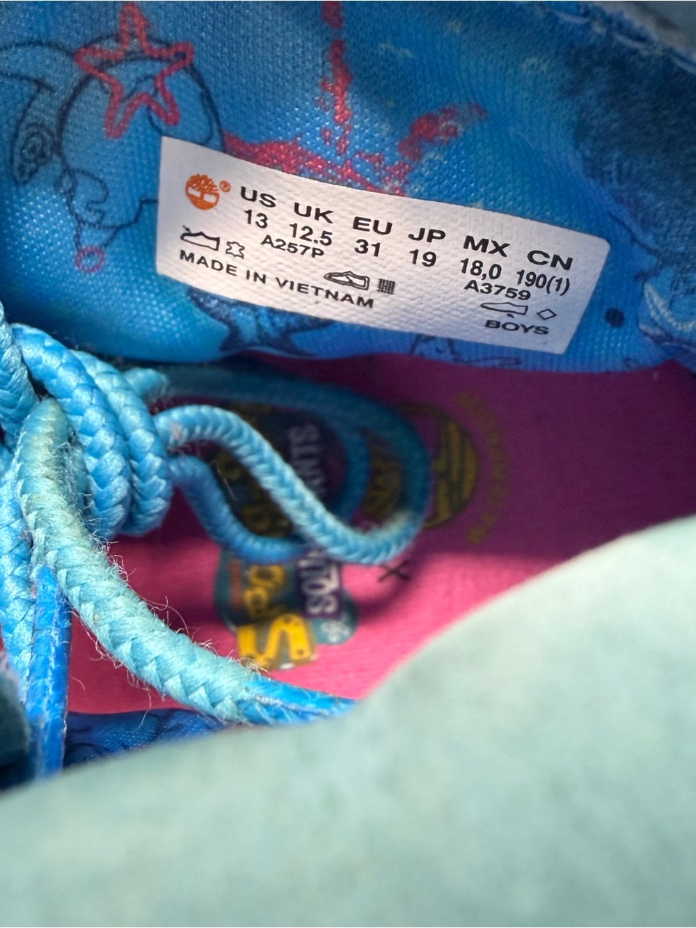 Kids Timberland SpongeBob Blue Boots sz. 13 - Picture 8 of 10